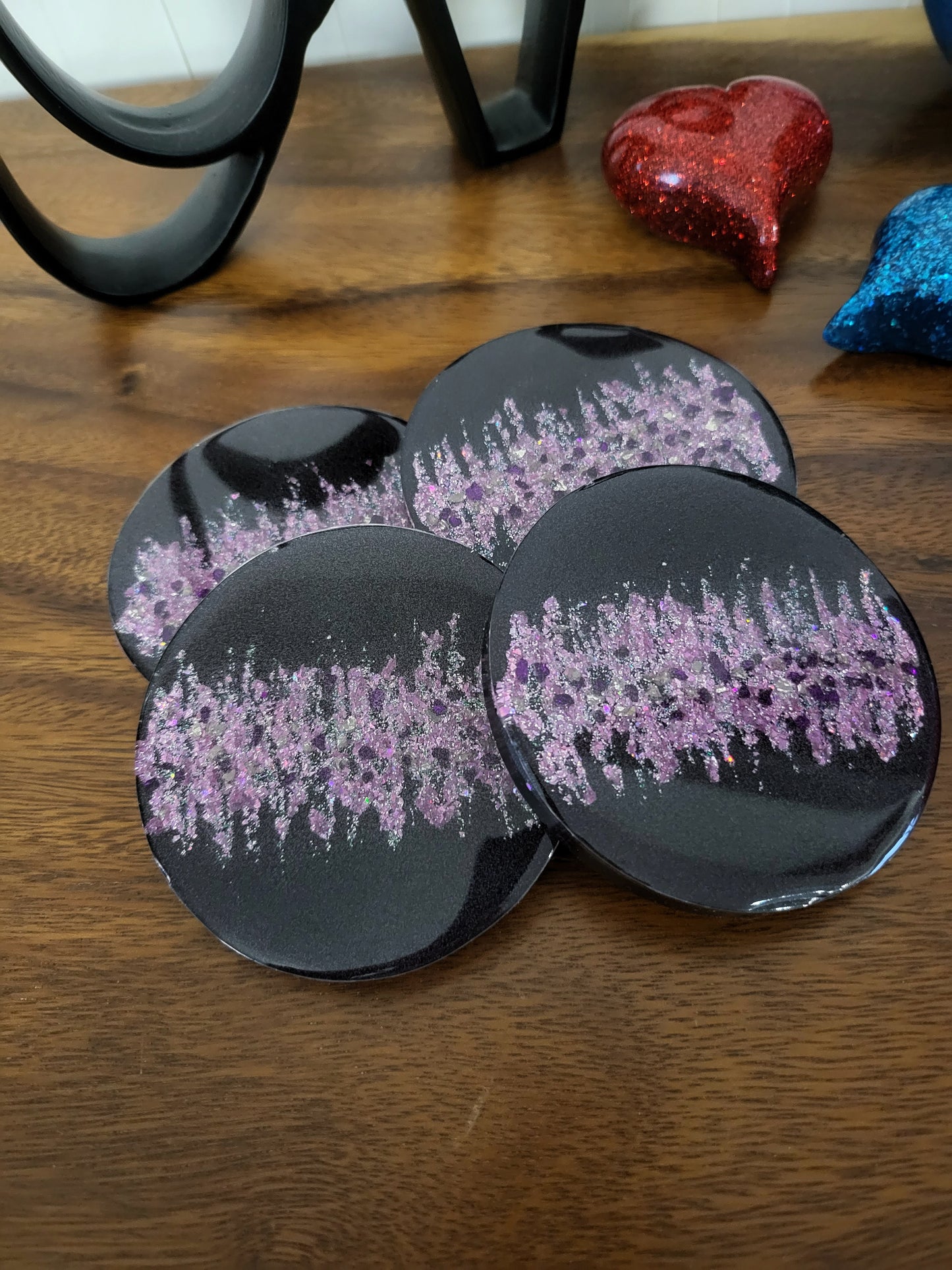 HOLOGRAPHIC PINK SHIMMER GEM COASTER SET